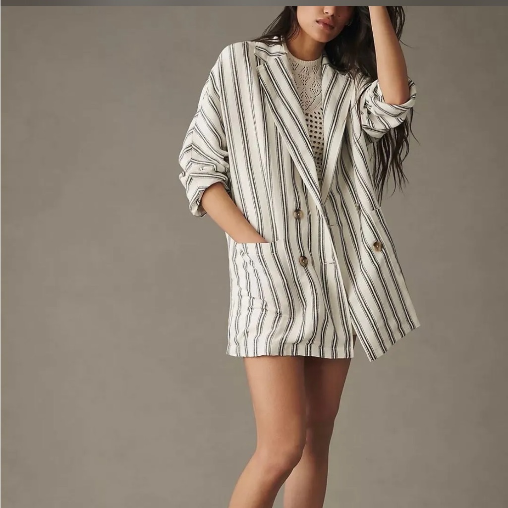 Pilcro X Anthropologie Dolman Sleeve Blazer Sz S Linen Blend Double Breasted New